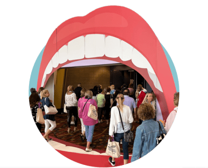 Entrée de salon conçue par GES, bouche ouverte avec dents.